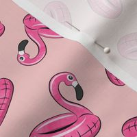 flamingo float toss on pink
