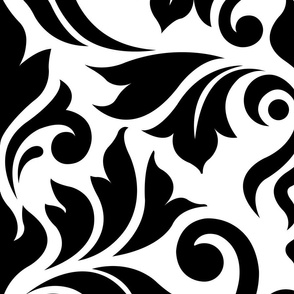 Flourish Damask Pattern Black on White