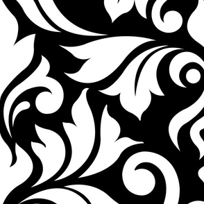 Flourish Damask Pattern White on Black
