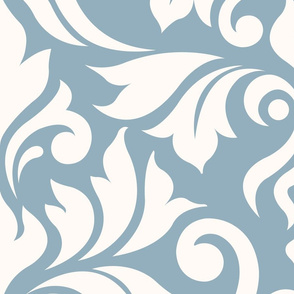 Flourish Damask Pattern Cream on Blue