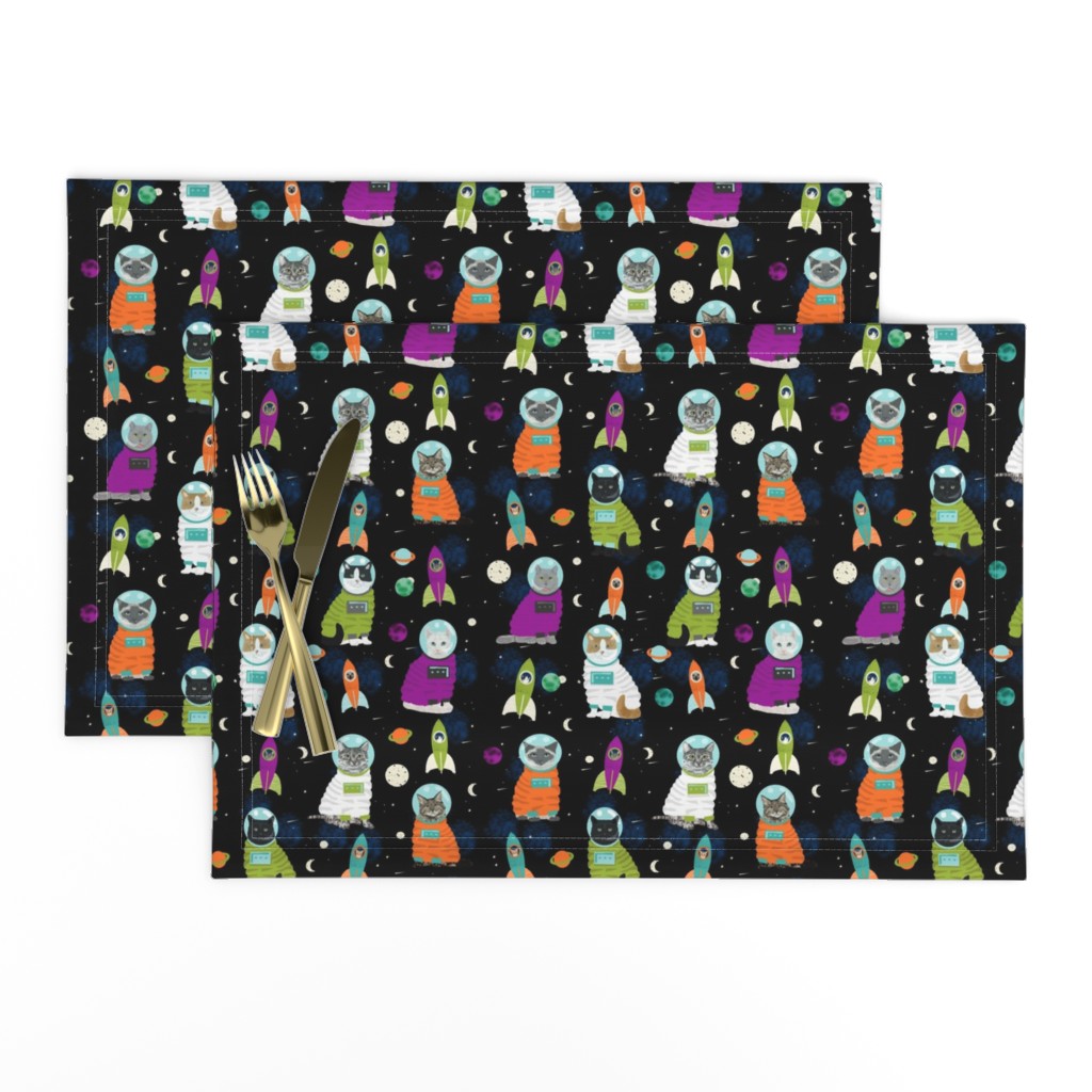 space cats fabric // cat cats design cute cats kittens kitty design - black