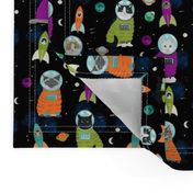 space cats fabric // cat cats design cute cats kittens kitty design - black