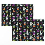 space cats fabric // cat cats design cute cats kittens kitty design - black