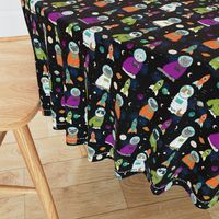 space cats fabric // cat cats design cute cats kittens kitty design - black
