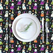 space cats fabric // cat cats design cute cats kittens kitty design - black