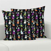 space cats fabric // cat cats design cute cats kittens kitty design - black