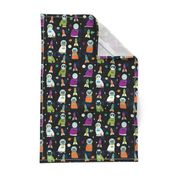 space cats fabric // cat cats design cute cats kittens kitty design - black