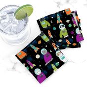 space cats fabric // cat cats design cute cats kittens kitty design - black