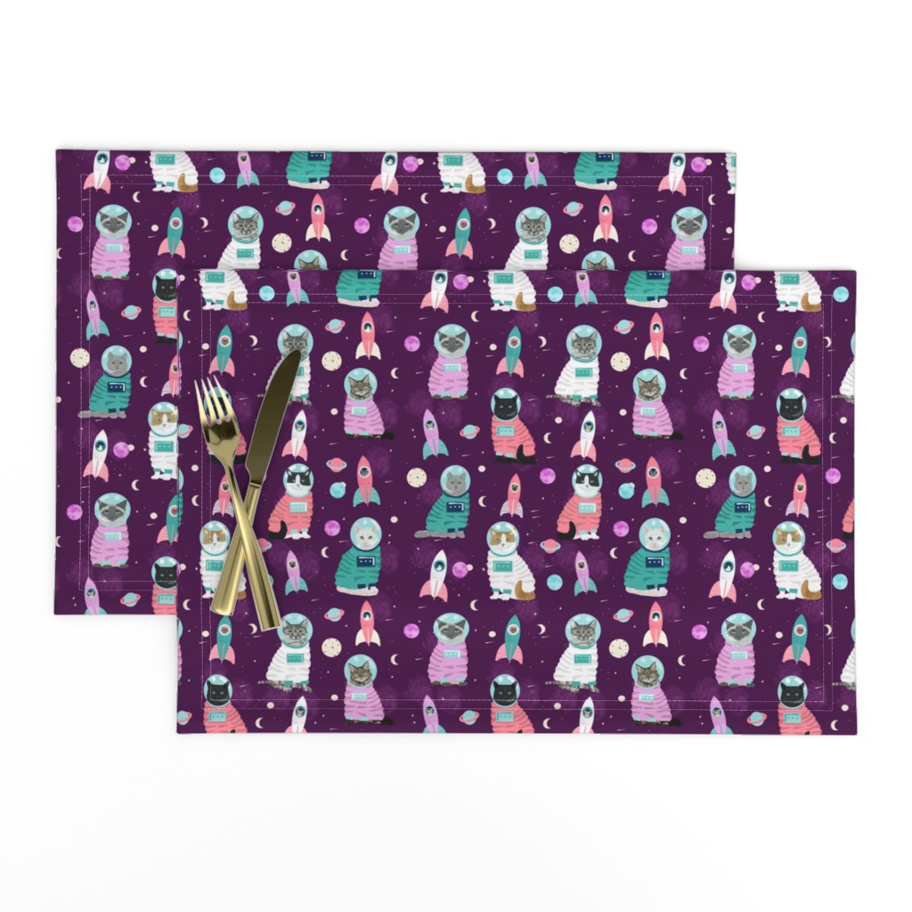 space cats fabric // cat cats design cute cats kittens kitty design - purple