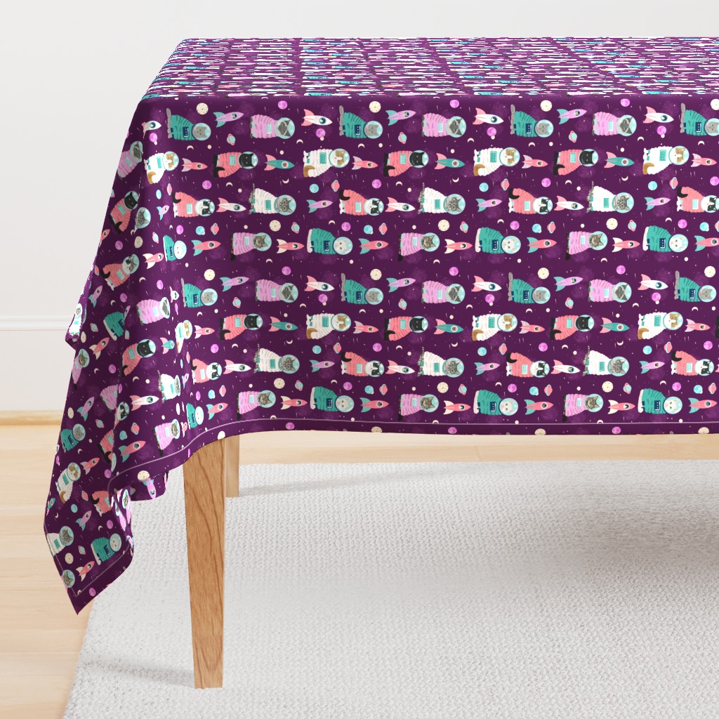 space cats fabric // cat cats design cute cats kittens kitty design - purple