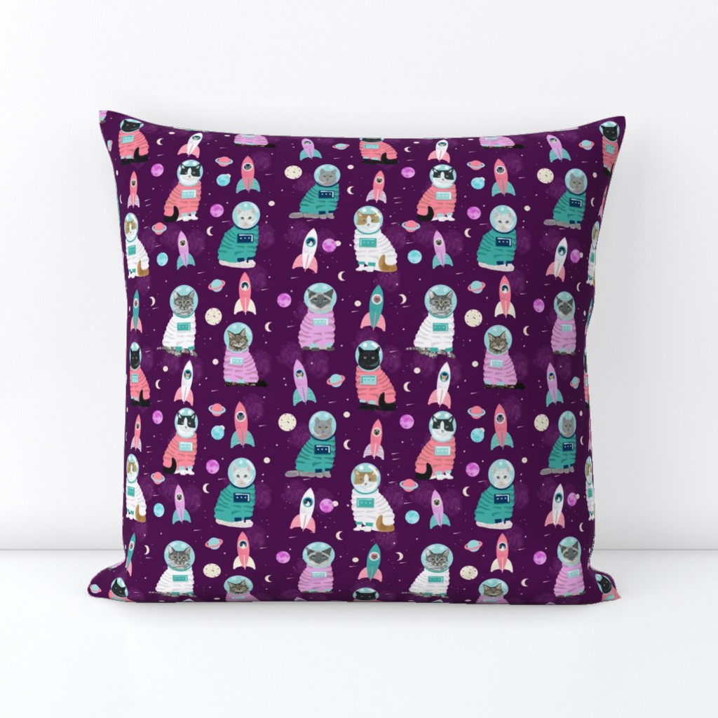 space cats fabric // cat cats design cute cats kittens kitty design - purple