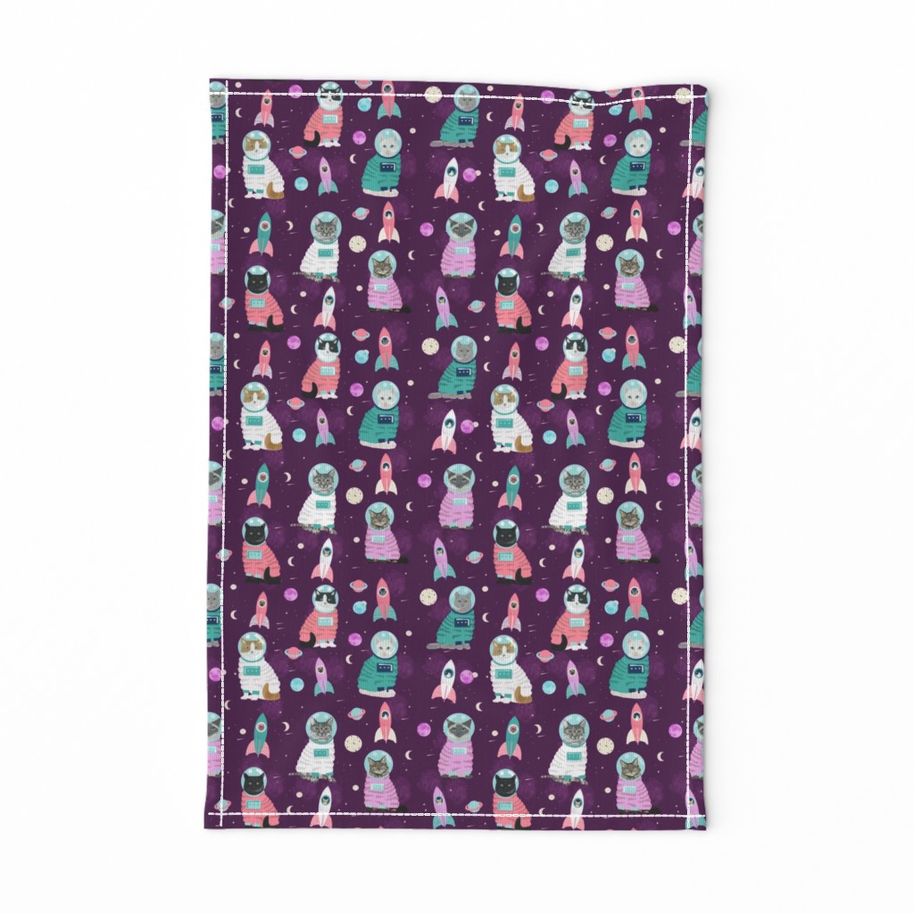 space cats fabric // cat cats design cute cats kittens kitty design - purple