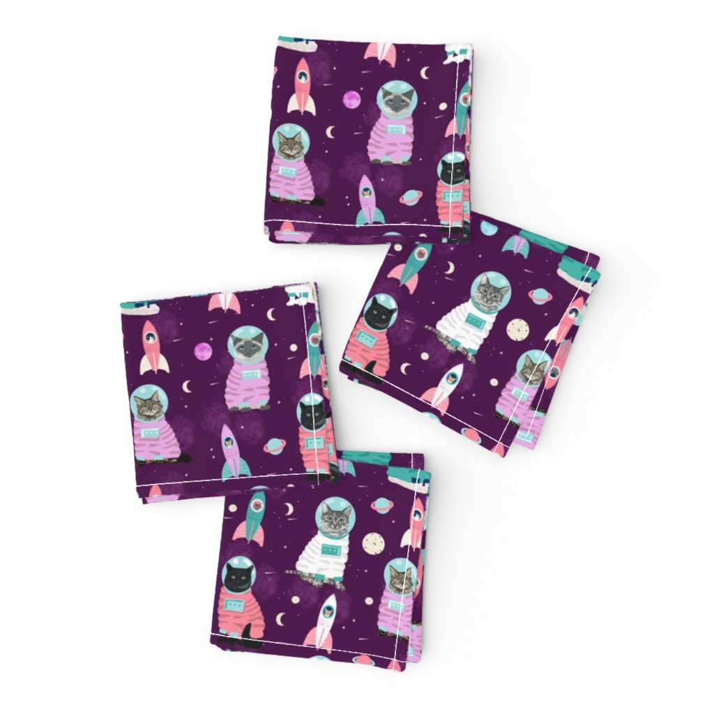 space cats fabric // cat cats design cute cats kittens kitty design - purple