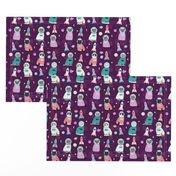 space cats fabric // cat cats design cute cats kittens kitty design - purple