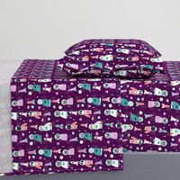 space cats fabric // cat cats design cute cats kittens kitty design - purple