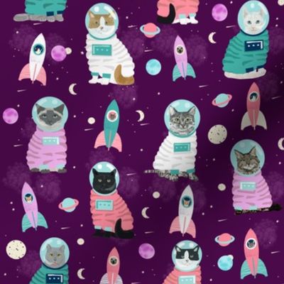 space cats fabric // cat cats design cute cats kittens kitty design - purple