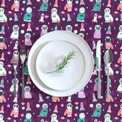 space cats fabric // cat cats design cute cats kittens kitty design - purple