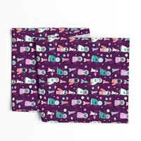 space cats fabric // cat cats design cute cats kittens kitty design - purple