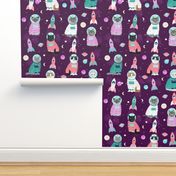 space cats fabric // cat cats design cute cats kittens kitty design - purple