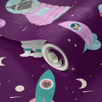 space cats fabric // cat cats design cute cats kittens kitty design - purple