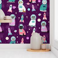 space cats fabric // cat cats design cute cats kittens kitty design - purple