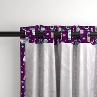 space cats fabric // cat cats design cute cats kittens kitty design - purple