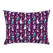 space cats fabric // cat cats design cute cats kittens kitty design - purple