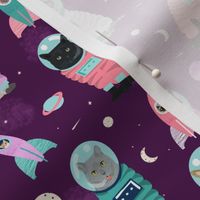 space cats fabric // cat cats design cute cats kittens kitty design - purple