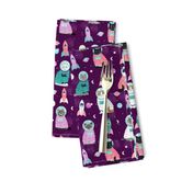 space cats fabric // cat cats design cute cats kittens kitty design - purple