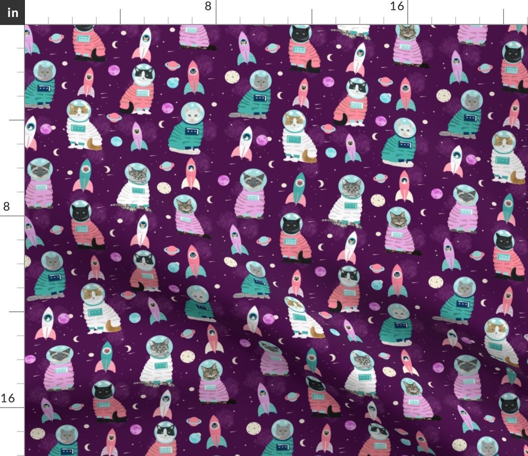 space cats fabric // cat cats design cute cats kittens kitty design - purple