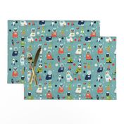 space cats fabric // cat cats design cute cats kittens kitty design - blue