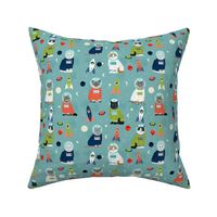 space cats fabric // cat cats design cute cats kittens kitty design - blue