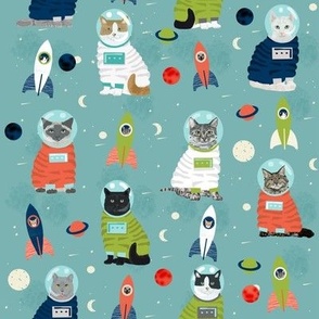 space cats fabric // cat cats design cute cats kittens kitty design - blue