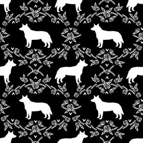 Australian Cattle Dog floral silhouette dog breed pattern black and white