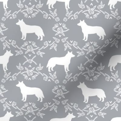 Australian Cattle Dog floral silhouette dog breed pattern grey