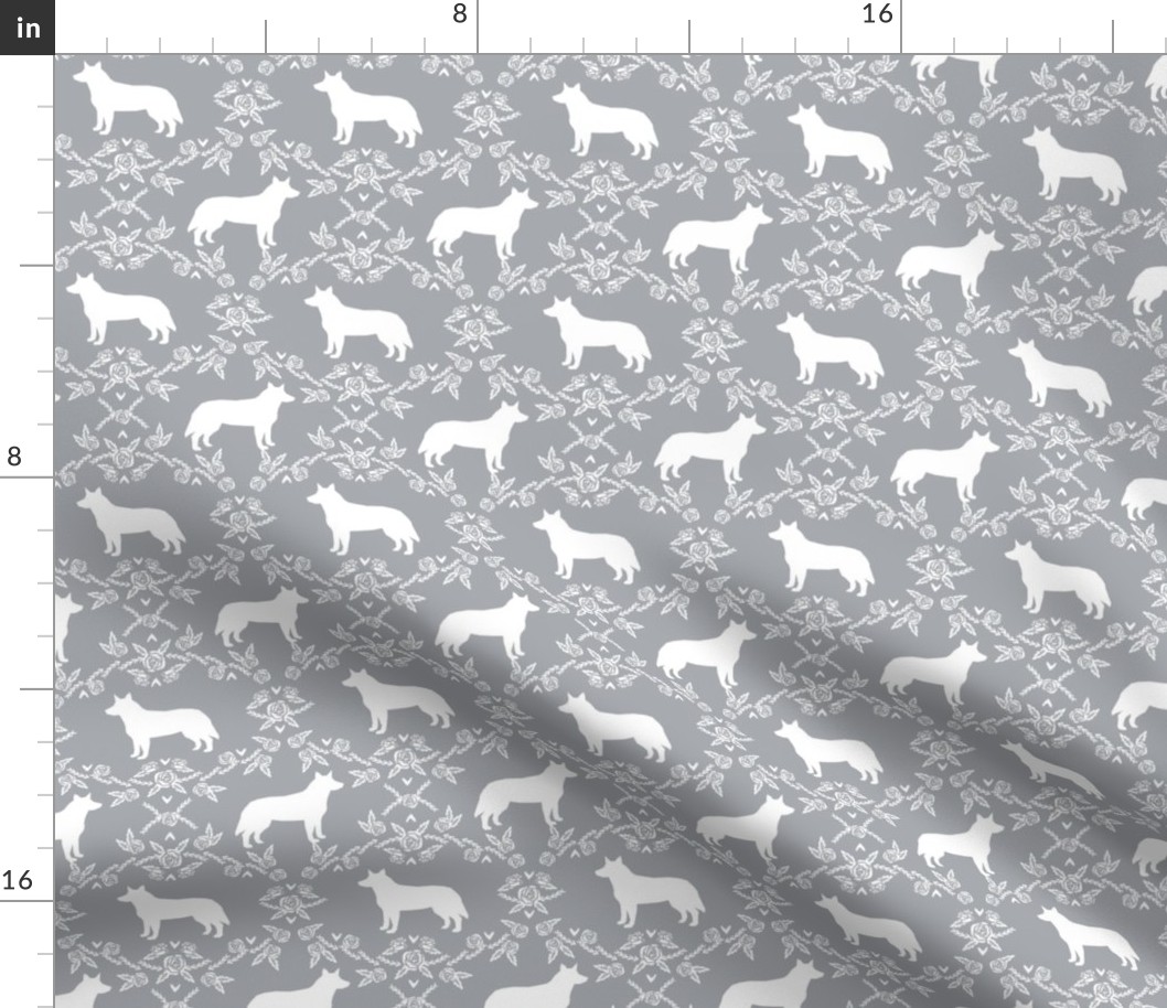 Australian Cattle Dog floral silhouette dog breed pattern grey