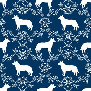Australian Cattle Dog floral silhouette dog breed pattern navy