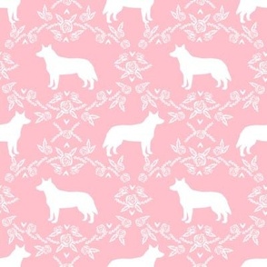 Australian Cattle Dog floral silhouette dog breed pattern pink