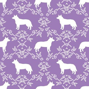 Australian Cattle Dog floral silhouette dog breed pattern purple