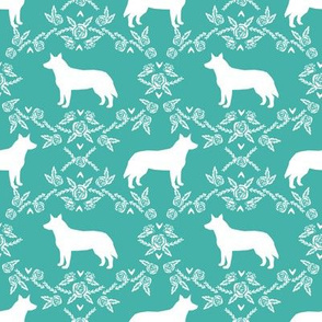 Australian Cattle Dog floral silhouette dog breed pattern turquoise