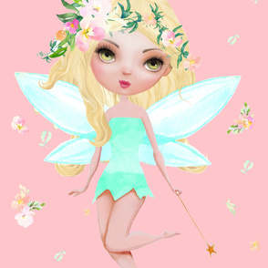 56"x72" Floral Fairy with Free Falling Flowers / Darker Pink