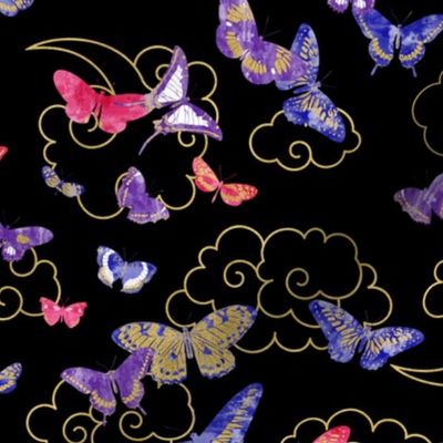 Watercolor Exotic Butterflies Pink Purple Blue