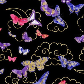 Watercolor Exotic Butterflies Pink Purple Blue