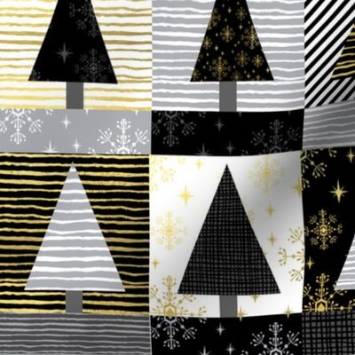 black and gold cheater quilt christmas patchwork christmas xmas holiday design - bw