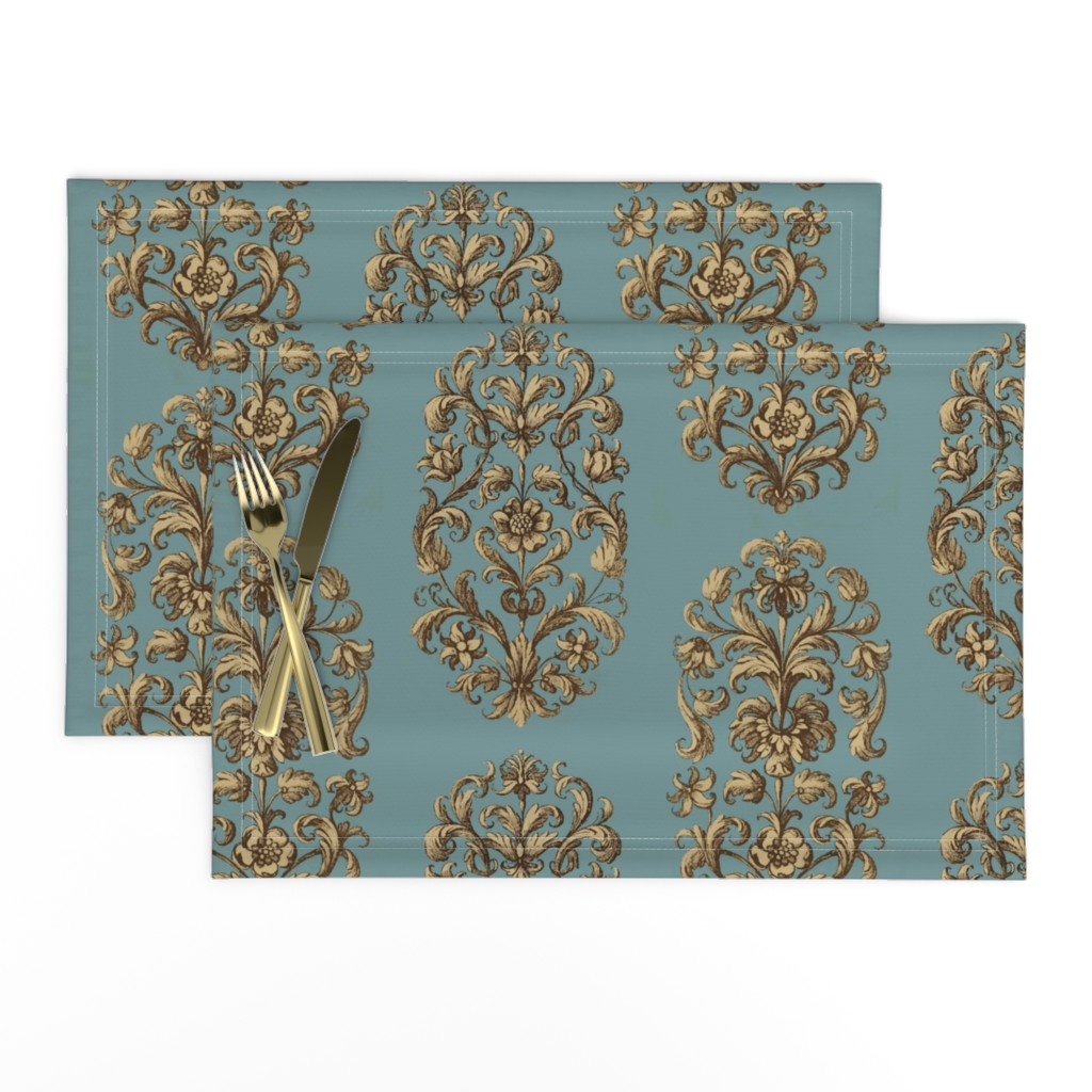 Baroque Flowers Blue Tan Brown