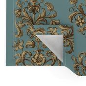 Baroque Flowers Blue Tan Brown