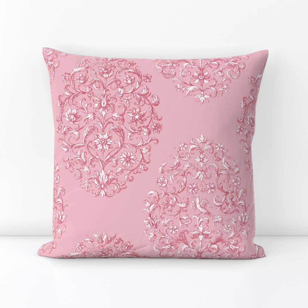 Baroque Birds Dusty Rose White