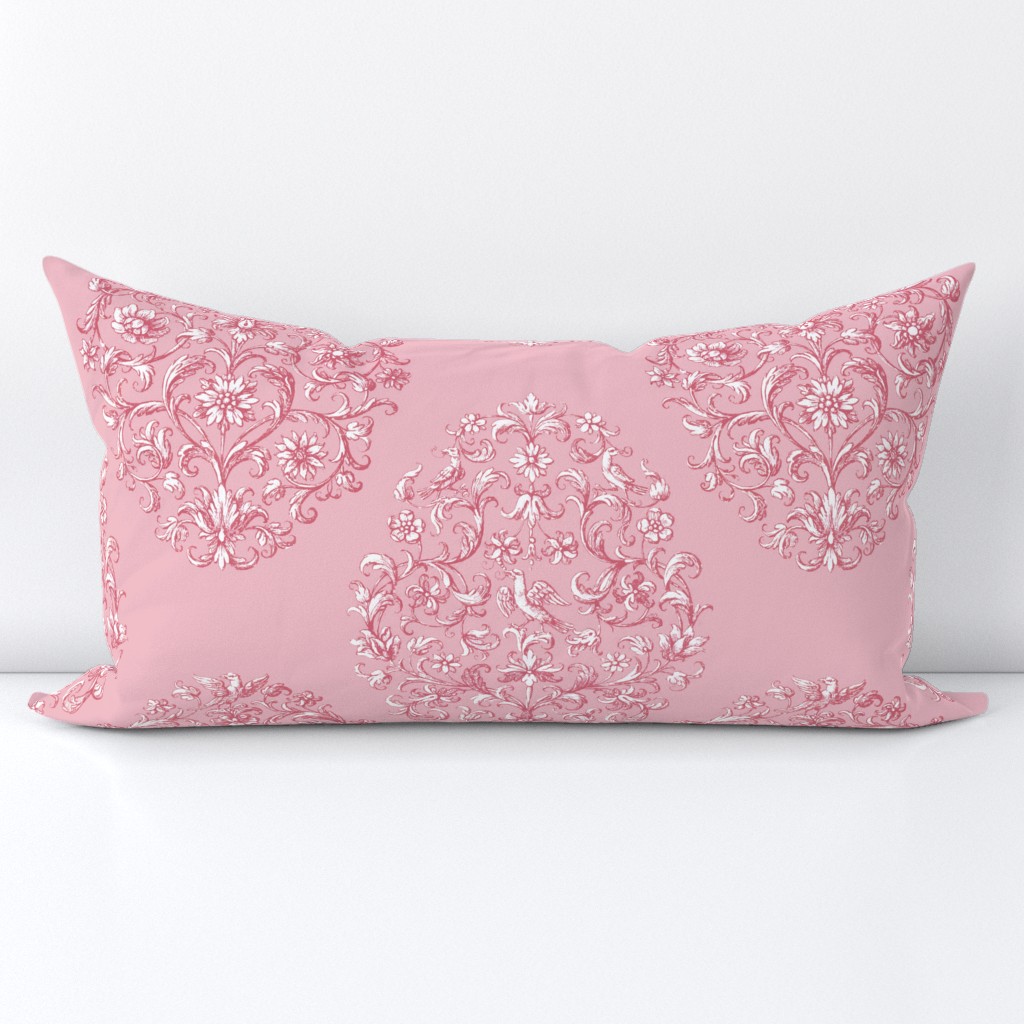 Baroque Birds Dusty Rose White