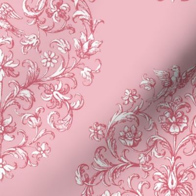 Baroque Birds Dusty Rose White