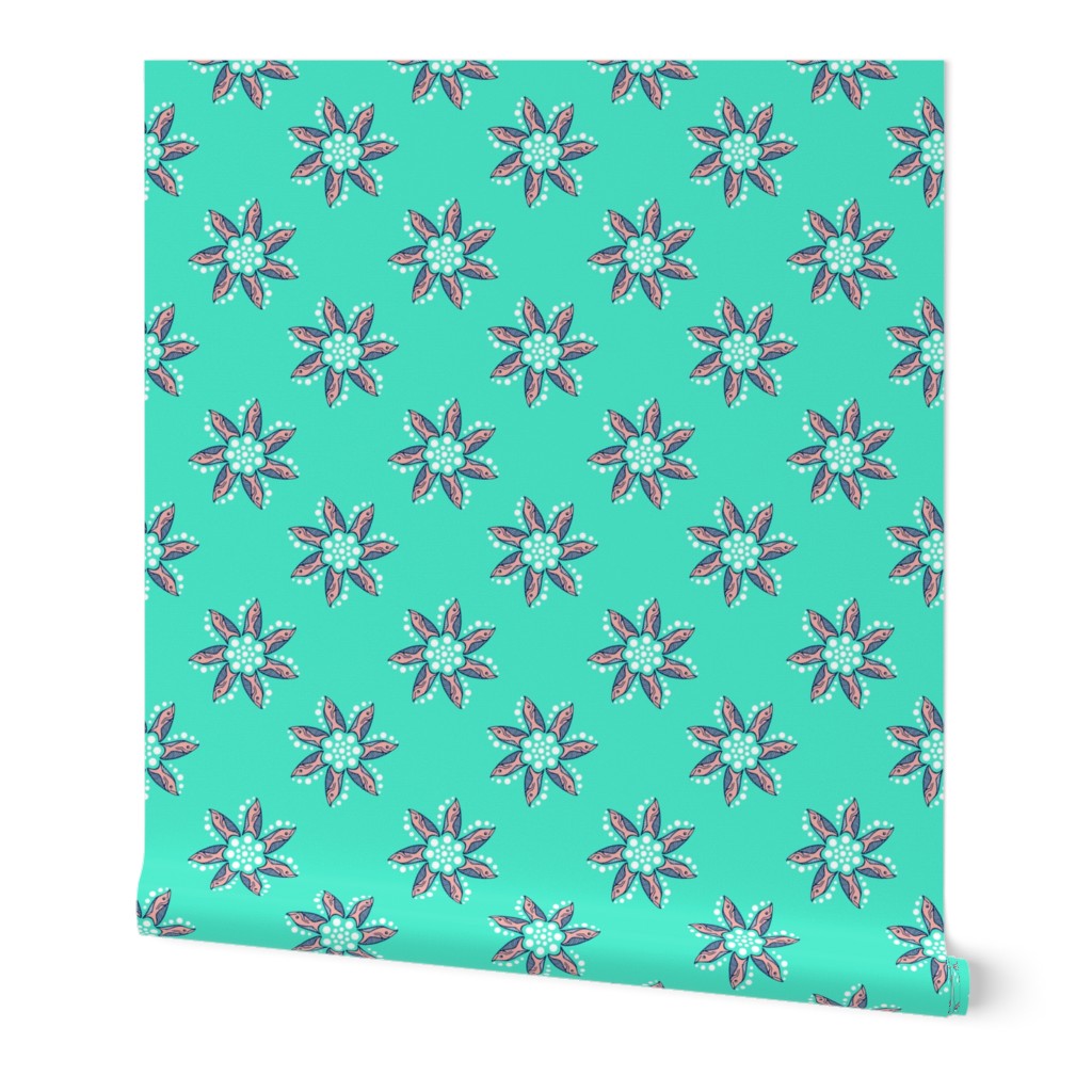 Bubbles and Fish Flowers Sea Green